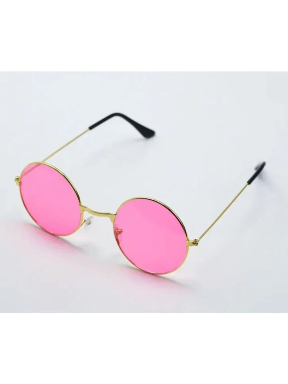 Retro Round Sunglasses With Gold Metal Frame & Hot Pink Lenses